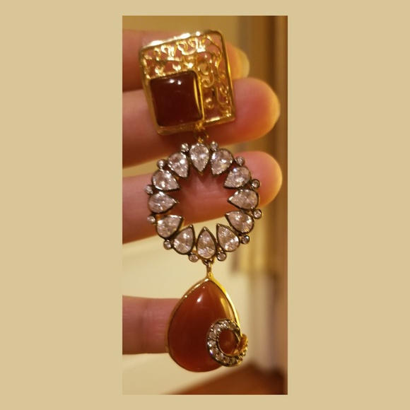 3" long red coral designer earring - Picture 2 of 2